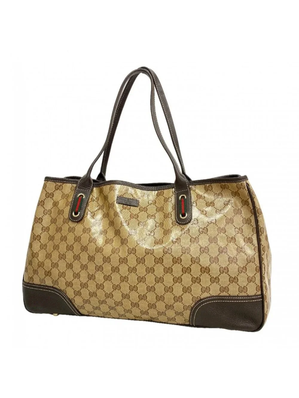 Gucci Tote Sherry Line GG Crystal Beige Brown Champagne Gold